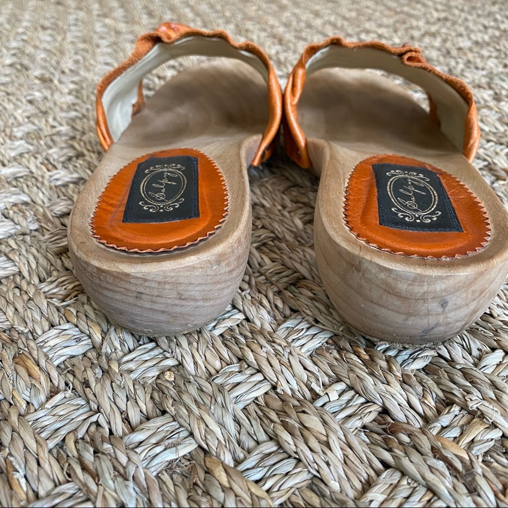 (Sold) SALPY Handmade Leather Wood Sandal Slide Anna in Burnt Orange with Studs - Picture 10 of 12